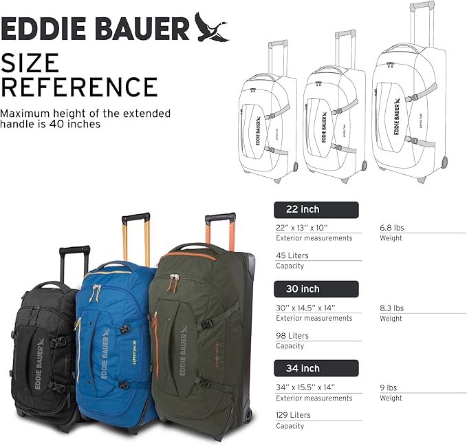 Eddie Bauer Expedition Rolling Duffel Bag with Wheels | Travel | Carry-On | Luggage | Rugged | Durable - Rust 22