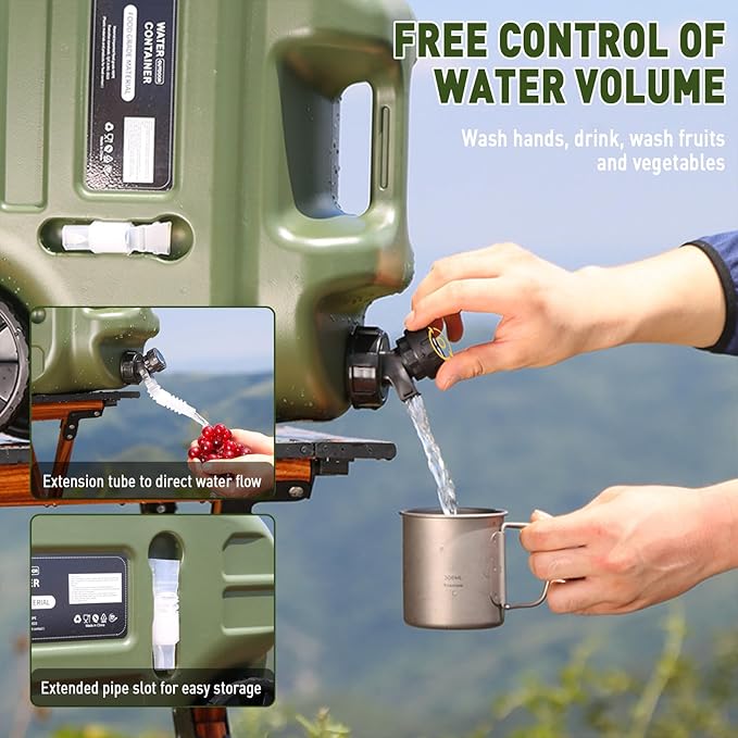 7.4 Gallon Water Jug 28L Portable Water Container with Wheel &amp Pull Handl Spigot Cleaning Brush Detachable Hose &amp Extra Lid BPA-Free Camping Hydration Canteen Outdoor Tank Storage PE - G