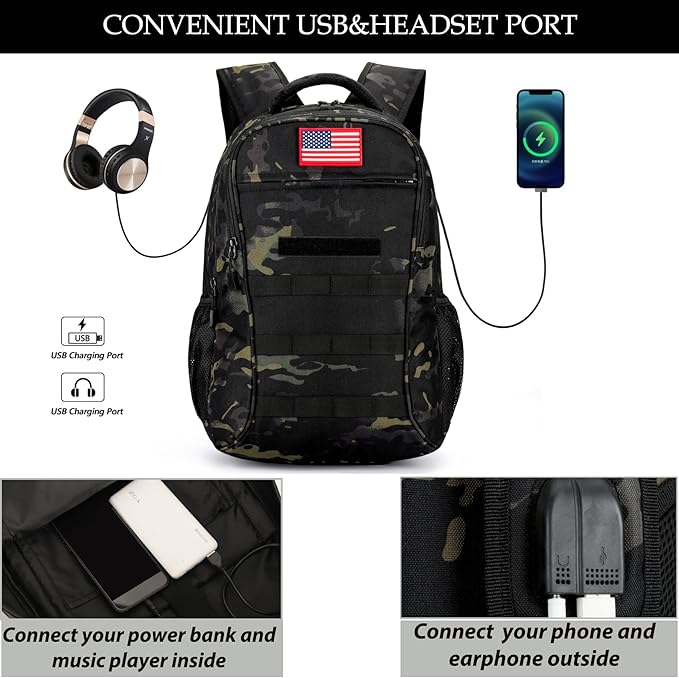 Camo BackpackBoys Backpack for Scool Military40L Army Bookbag Waterproof for Middle Elementary