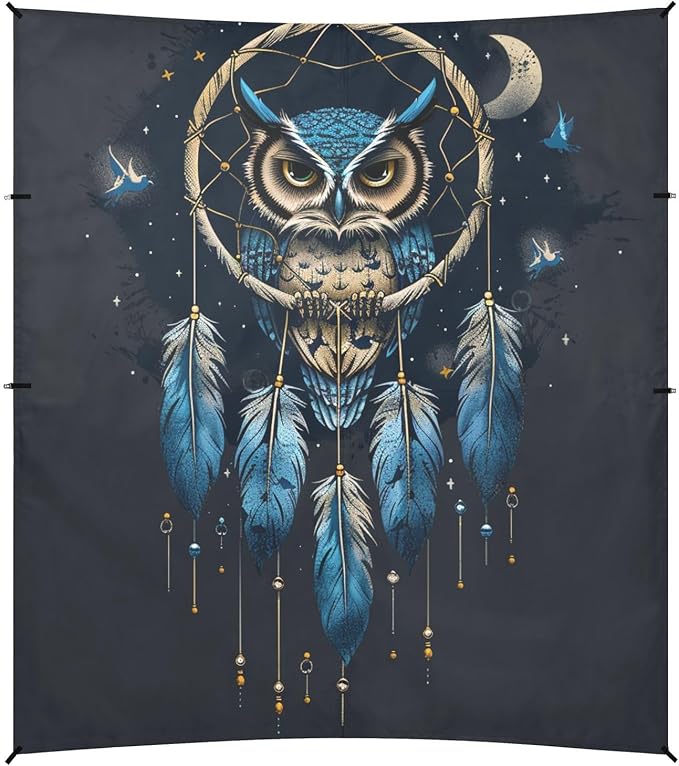 ALAZA Owl Dreamcatcher Blue Beach Tent Sun Shelter Portable Canopy Sunshade for Outdoor Camping Picnics Backyard Fun 10x9 ft