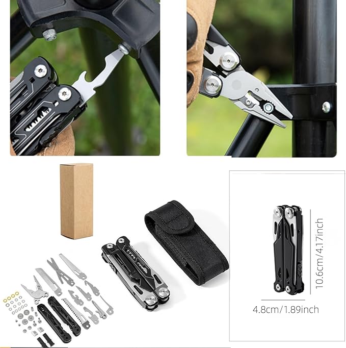 Portable Multitool Pliers Mini Scissors with Clip Knife Folding Stainless Steel Lightweight Tools for Travel Camping Hiking (black+silver 1pcs)