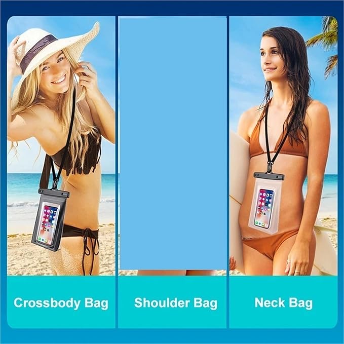 Dry Bags IPX8 Waterproof Phone Pouch with Adjustable Lanyard Large Capacity Transparent for Swimming Hiking &amp Boating(Black+White)