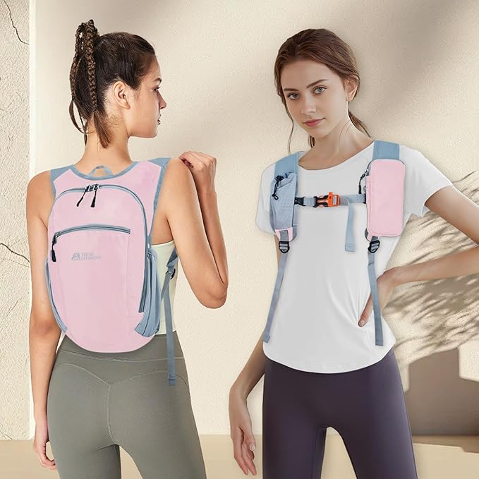 Hiking Backpack 10L/15L Small Daypack Lightweight Packable Travel Foldable Water Resistan for Women Men (Pink 15L)