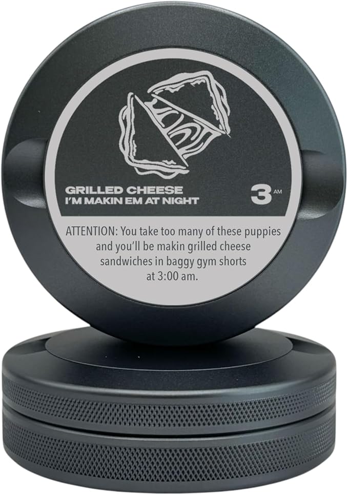 Grilled Cheese | Metal Container for Zyn Premium Aluminum Can &amp Rugged Pouch Holder | Extra Capacity Knurled Grip &amp Used Pouch Storage | EDC (Gunmetal Gray)