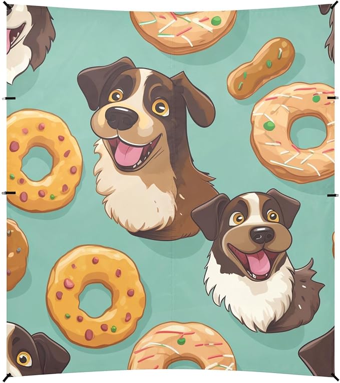 ALAZA Cute Dog Donut Beach Tent Sun Shelter Portable Canopy Sunshade for Outdoor Camping Picnics Backyard Fun 10x9 ft