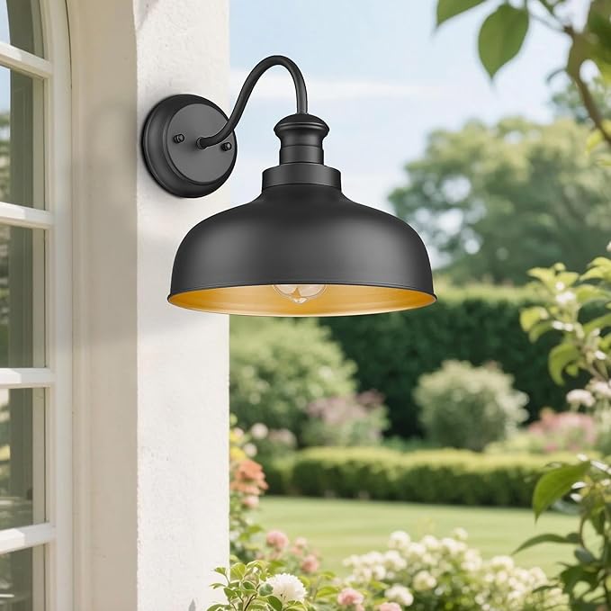 Outdoor Barn Lights 11.5 Inch Dome Outside Wall Sconce Weather Resistant Farmhouse Exterior Wall Mount Light Anti-rust Exterior Lighting Fixturefor Porch Garage Patio Entryway (Black 4 Pack)