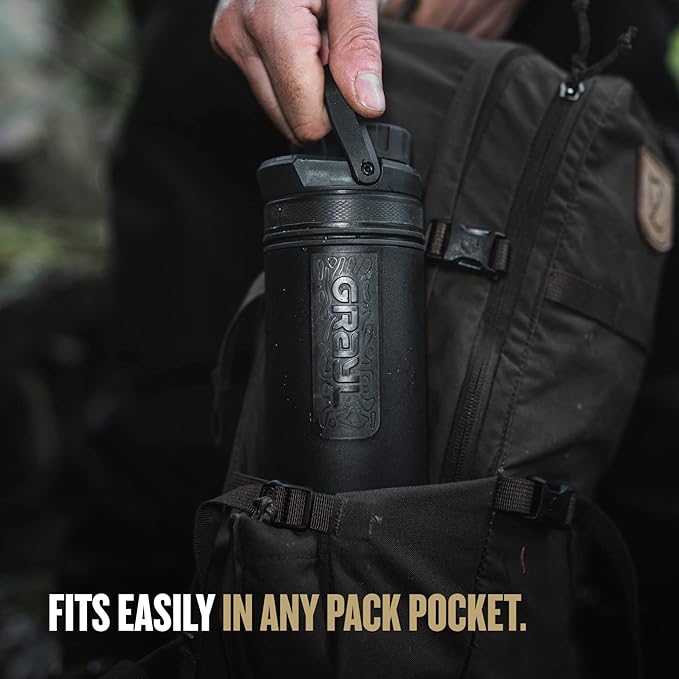 GRAYL UltraPress 16.9 oz Water Purifier &amp Filter Bottle for Hiking Backpacking Survival Travel (Olive Drab)