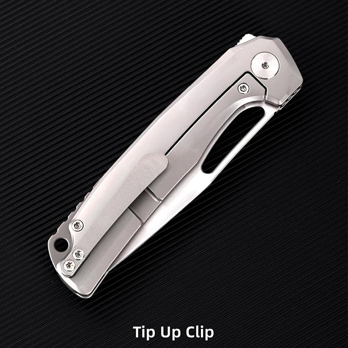 Pocket Knife 3.5 M390 Blade Folding Knife Hunting Knife with Titanium Handle and Pocket Clip EDC Knives for Hunting Camping Survival Outdoor Fishing Hiking（Grey）
