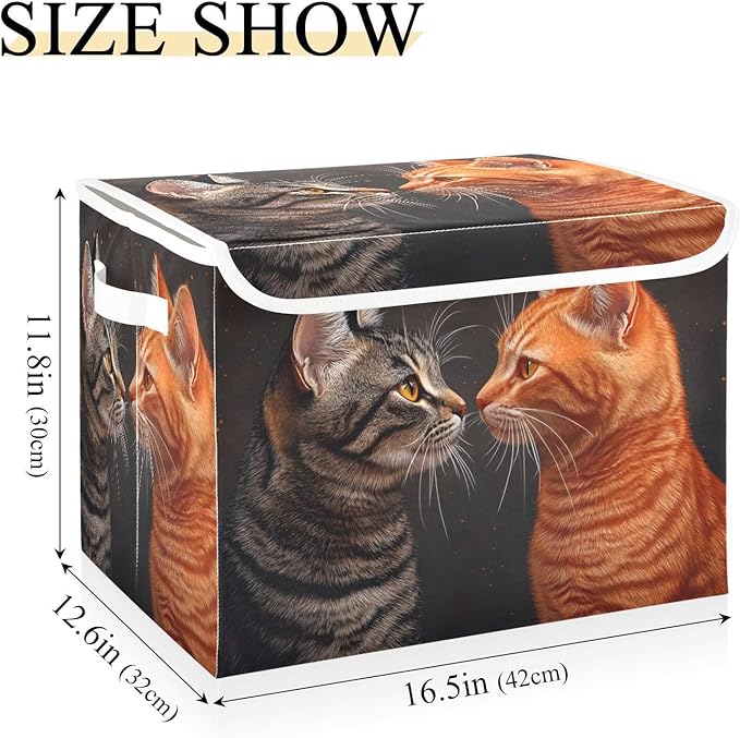 AIXIWAWA Lidded Storage Cube (Cats Black Orange) Fabric Foldable Closet Bins with Flip Lid and Handles Organizer Basket Container 16.5 x 12.6 x 11.8 IN