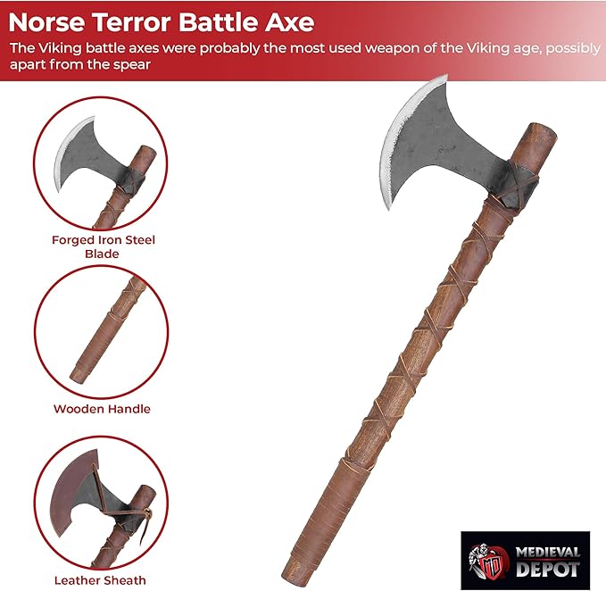 MedievalDepot Fully Functional Norse Terror Battle Axe - Overall 23 Hand Forged Carbon Steel