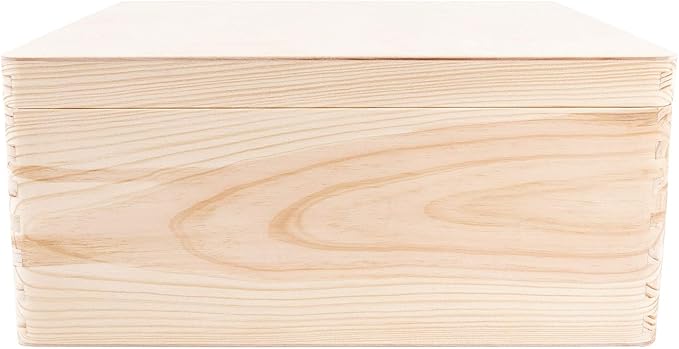 Creative Deco Large Wooden Storage Box with Hinged Lid | 11.8 x 7.87 x 5.51 in (+-0.5) | Keepsake Unfinished Plain Unpainted Gift Box with Handles for Tool Toy Kitchen | ROUGH &amp UNSANDED Wood Trun
