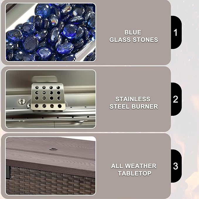42 Inch Propane Fire Pit Table 50000 BTU Outdoor Gas Fire Pits with Removable Lid 2 in 1 Rectangular Firepit Table for Outside Patio Deck and Garden