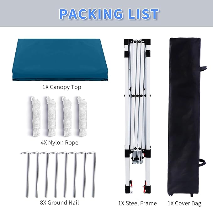 Pop Up Canopy 8X8 FTPortable Sun Instant Shelter w/Backpack BagWaterproofAdjustable Straight Leg Heights CanopiesOutdoor Tents for PartiesCampingCommercial EventLake Blue