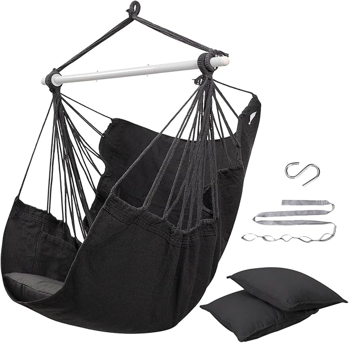 ADVOKAIR Hammock Chair Swing Heavy-Duty Hanging Rope Swing Seat Supports 500 Lbs Ideal for Outdoor Patio Backyard Porch Deck &amp Indoor Bedroom Use