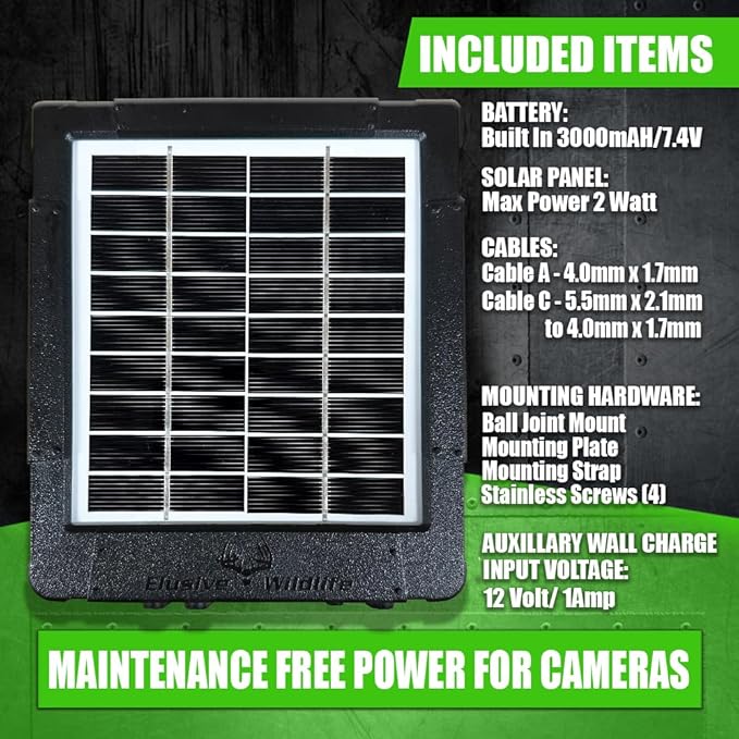 Elusive Wildlife Reaktor Universal Solar Power Pack for Security Camera Trail Camera Game Camera Compact Solar Panel with Rechargeable Battery &amp Mounting Bracket for Hunters 3 watt Panel 12V 6