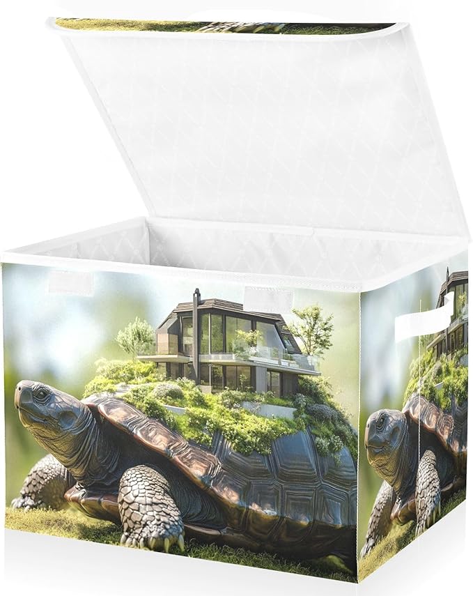 Storage Cube with Lid House Turtle Print 16.5×12.6×11.8 IN Collapsible Large Capacity Foldable Storage Basket Bin Organizer