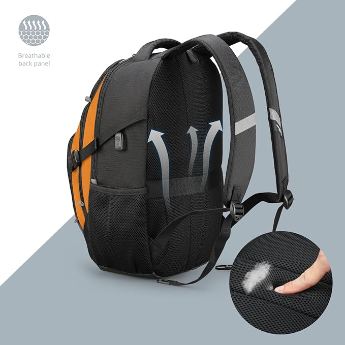 Swissdigital Design Laptop Backpack with USB Charging Port Travel Backpack Fits 15.6 inches Computer 31L College School Backpack for Men Orange/Black | SD803-66