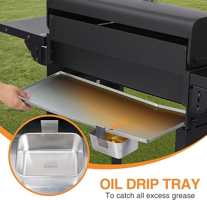 4 Burner Gas Grills Outdoor Cooking Propane Gas Grill BBQ Grill Portable Barbecue Grills with Cast Iron Grate Pan and Folding Side Table 40000 BTU Output Easy-Clean