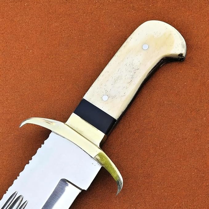 Heavy-Duty Outdoor Tool with Serrated Blade and Sheath - HBJ-IU Hunting Knife Hunting Knives Hunting Bowie Knife Historical Replica Bowie Knife EDC Knife