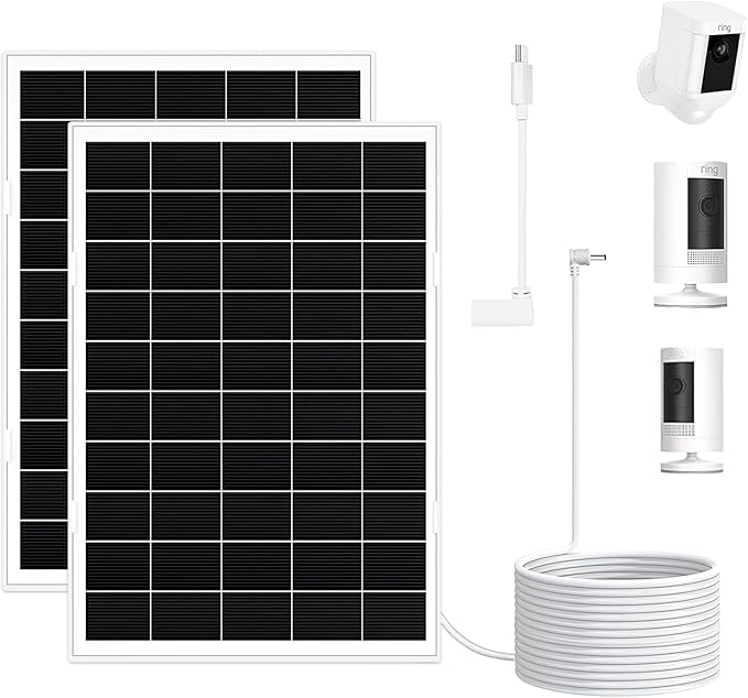 2 Pack 8W Solar Panel for Ring Camera Outdoor Wireless Compatible with Outdoor Cam (Stick Up Cam) Outdoor Cam Plus Stick Up Cam Pro Spotlight Cam Battery/Plus/Pro Fast Charging