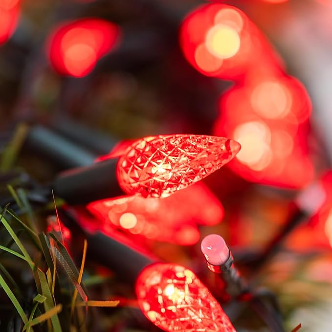 Dazzle Bright C6 Christmas String Lights 200 LED 66 FT Waterproof Connectable String Lights with Timer 8 Modes Christmas Lights for Indoor Outdoor Home Garden Yard Xmas Tree Decoration (Red)