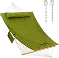 CHULIM Outdoor Double Hammock with Hardwood Spreader Bars Large Rope Hammock with Polyester Pad and Pillow 475 LBS Capacity for 2 Person Patio Backyard Poolside - Green