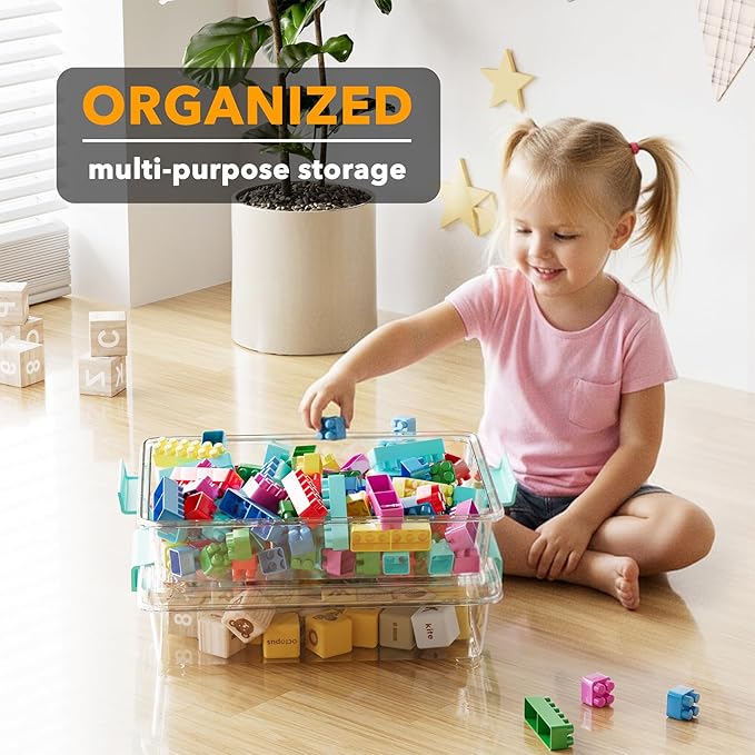 SpaceAid 6 Qt Plastic Storage Bins with Lids Clear Sensory Bin Craft Organizers and Storage Stackable Art Containers for Home Office and School Supplies 4 pack