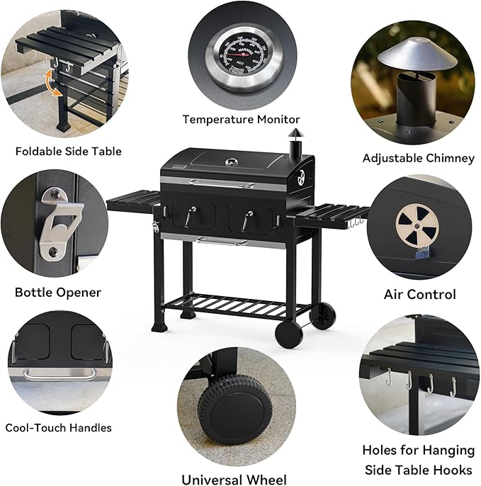 ONLYFIRE GRILLS Large BBQ Charcoal Grill with Cart &amp 2 Liftable Charcoal Trays 794 SQ.IN Cooking Area Heavy Duty Outdoor Barbecue Grill with Foldable Side Tables Wheels &amp Cover GS339