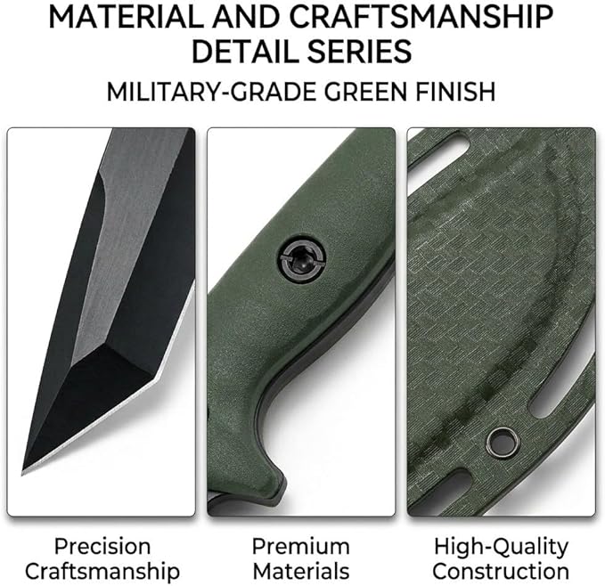 10 Fixed Blade Survival Knife with ABS Sheath - High Hardness Stainless Steel Tanto Blade Outdoor Utility Tool for Camping Hiking &amp Bushcraft - Ergonomic Lightweight Gear Black/Green (green)