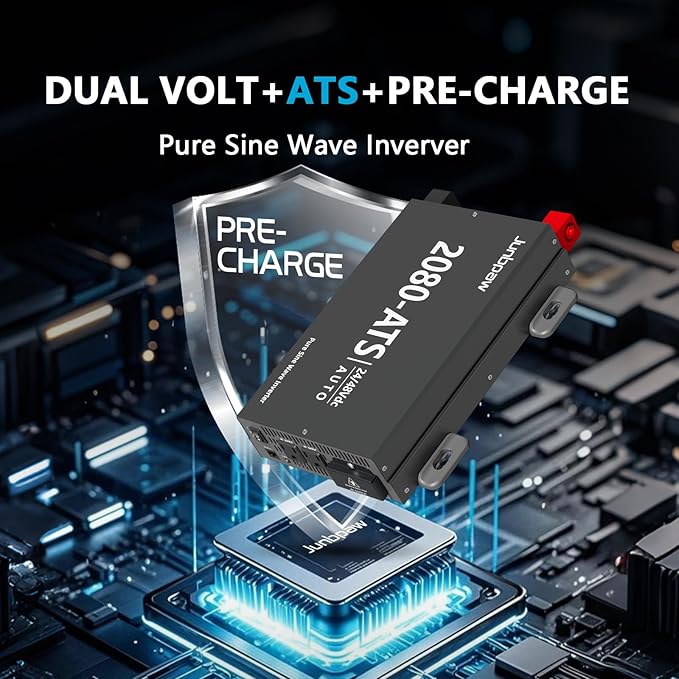 2080W RV Pure Sine Wave Inverter with ATS Dual Voltage Power Inverter 24V/48V to 120V for Truck Off-Grid Camping Home Emergency Backup (DeepGrey)