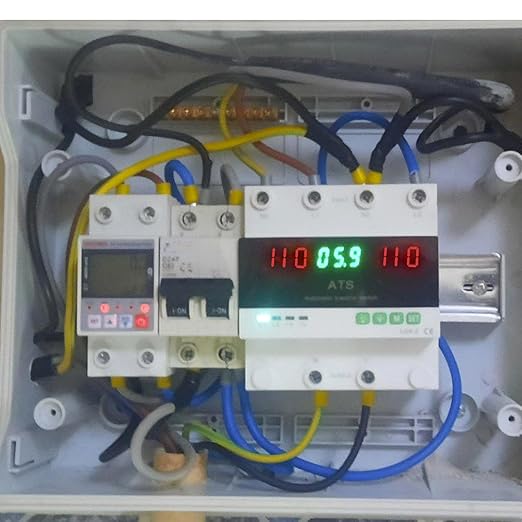 63A 110V Automatic/Manual Transfer Switch Dual Power Selector with LED Display for Home Generator and Backup Power L1 Priority Phase Selector Din Rail Mount 50/60Hz