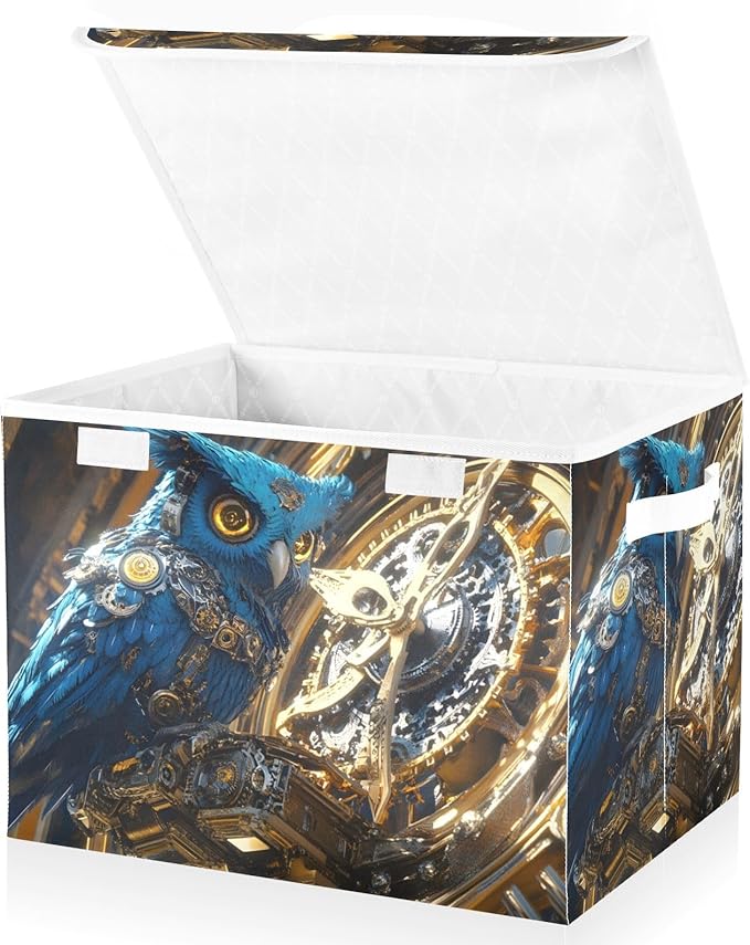 Storage Cube with Lid Machine Owl Print 16.5×12.6×11.8 IN Collapsible Large Capacity Foldable Storage Basket Bin Organizer