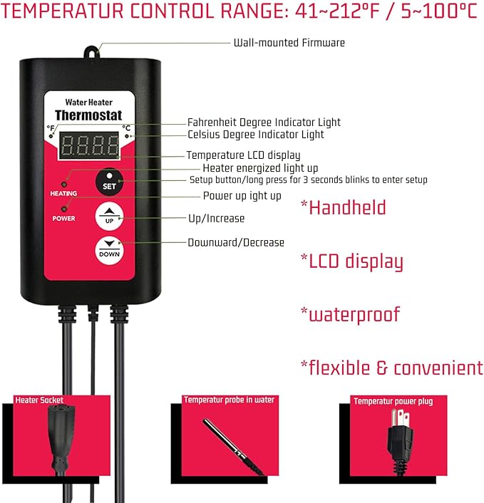 1300W Immersion Hot Tub &amp Pool Water Heater Portable Electric Submersible Heater with Temp Control and GFCI for Above-Ground Pool Inflatable Pool baptistry Bathtub baptismal pool &amp pond