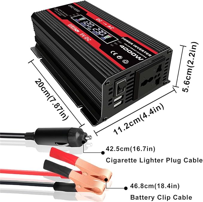 Complete Solar Power System 4000W 12V to 110V/220V Solar System Combination Inverter Solar Panel Kit Home Grid System 30A Controller + 18w12v Solar Panel(Red12V-110V)