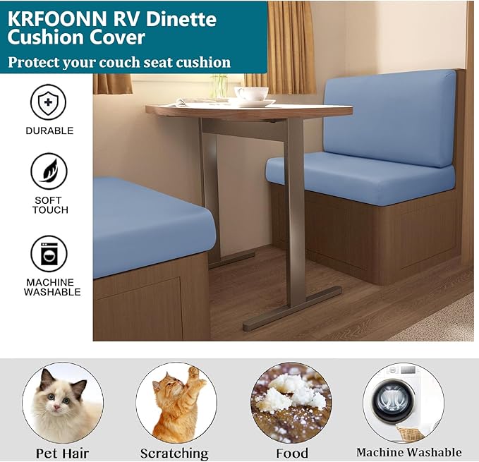KRFOONN RV Dinette Cushion Covers Waterproof Camper Cushions Cover Replacement Couch Cushion Slipcovers Washable RV Bench Seat Covers for Travel Trailer Couch (2 Backrest Cover &amp 2 Bench Cover W0