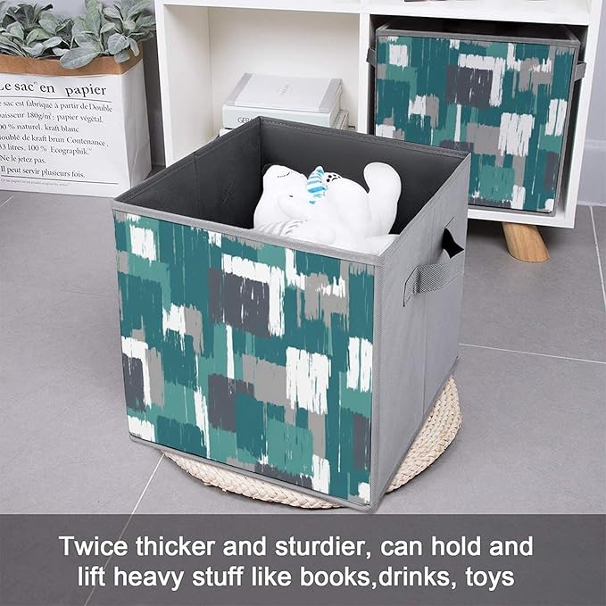 Compact Storage Basket Teal Grey Turquoise Collapsible Organizer Bin with Handles Versatile Storage Container for Home