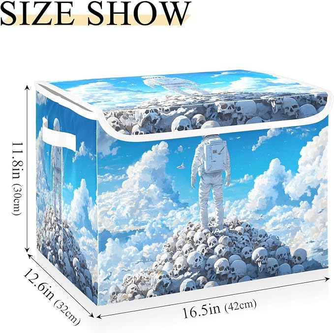 Storage Cube with Lid Skull Pile Astronaut Print 16.5×12.6×11.8 IN Collapsible Large Capacity Foldable Storage Basket Bin Organizer