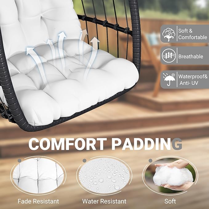 LEVELEVE Egg Chair with StandPatio Rattan Wicker Hanging Swing Egg Chair Hammock Chair for Bedroom Porch GardenThickened Aluminum Alloy Steel Frame and UV Resistant Cushion350LBS Capacity