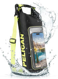 Pelican Marine IP68 Waterproof Dry Bag 2L - Roll Top Waterproof Backpack w/Phone Case/Pouch - Boating &amp Kayak Accessories - Essentials for Camping Swimming Beach Fishing Rafting Travel - Black/Yel
