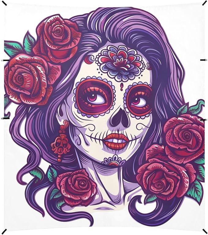 ALAZA Sugar Skull Girl with Roses Day of The Dead Beach Tent Sun Shelter Portable Canopy Sunshade for Outdoor Camping Picnics Backyard Fun 10x9 ft