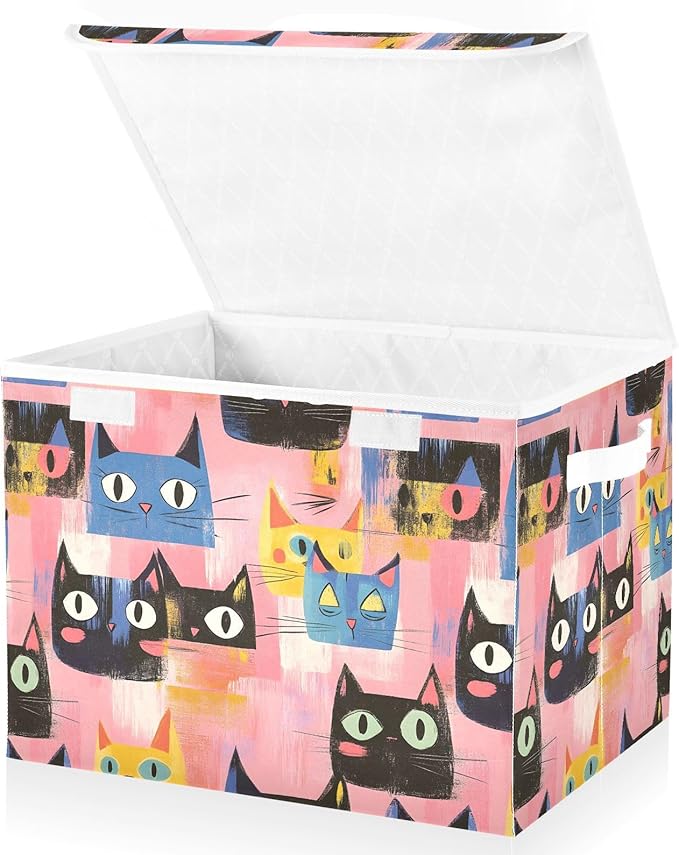 Storage Cube with Lid Abstract Cat Face Print 16.5×12.6×11.8 IN Collapsible Large Capacity Foldable Storage Basket Bin Organizer