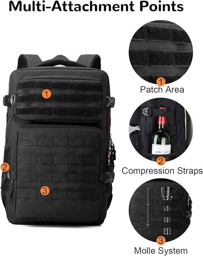 20L Small Tactical Backpack with Molle System for Men Waterproof Military Backpack for Hiking Camping Traveling Mens Work Backpack with Multipockets Black