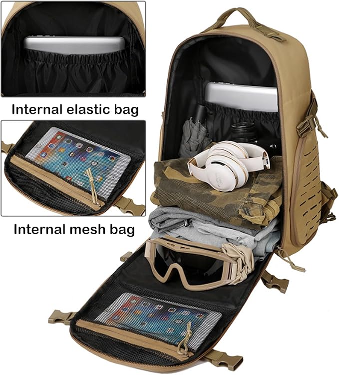 35l Military Tactical Backpack for Men Hiking Climbing Camouflage Cs Molle Multi-functional Tactical Cycling Rucksack (Khaki)