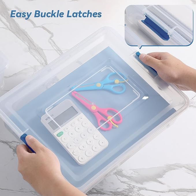 Clear Plastic Storage Bins with Lids Stackable Storage Box for Crafts Supplies (Large 4Pack Blue)