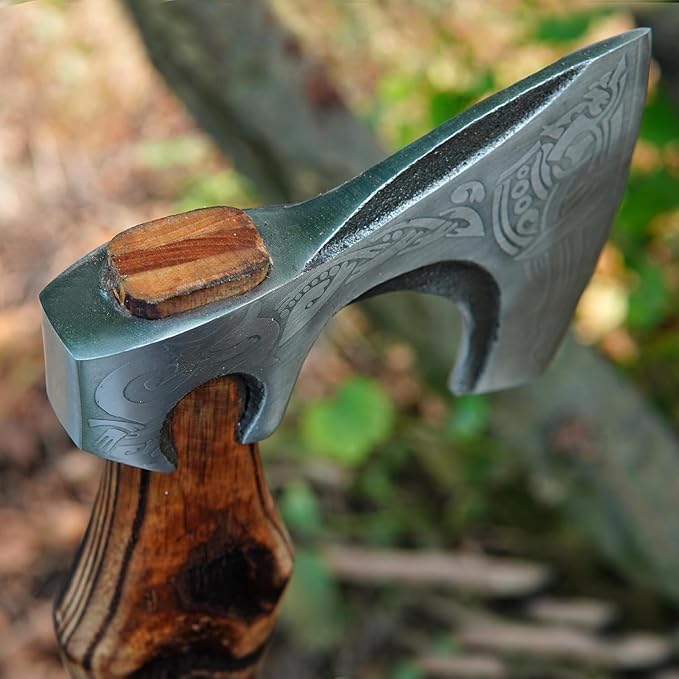 Valhala 19 Custom Gift Hand Forged Viking Axe- Carbon Steel Camping Axe with Rose Wood Shaft - Viking Gifts for Men Bearded Camping Axe (VALHALA 19)