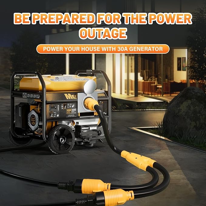 MECMO 4 Prong 30 Amp Generator Splitter Y Adapter NEMA L14-30P to 2x L14-30R 10 AWG SJTW Generator Locking Power Cord Cable 3FT for Manual Transfer Switch Portable Generators Outages 125/250V 7500W