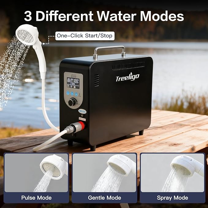 Treeligo 40900BTU Portable Propane Water Heater for CampingInstant Hot Water Heaters with Minimalist Style &amp 4500mAh Battery for Outdoor Showering and Cleaning on RV Trips Hiking Fishing