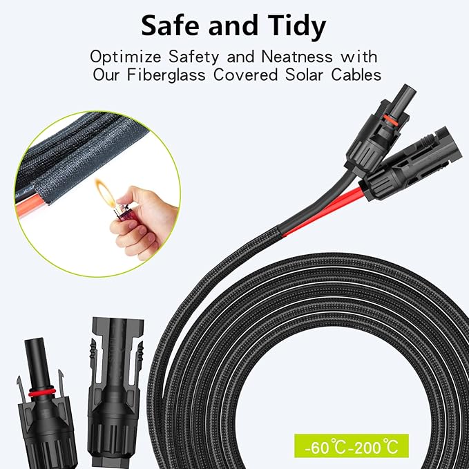 50Ft 10AWG Solar Cable Extension with Protection Cover Solar Wire with Tool-Free Solar Connectors IP68 Waterproof PV Cable Solar Panel Extension Cable 10Gauge for Home Boat RV Solar Panels(50ft)