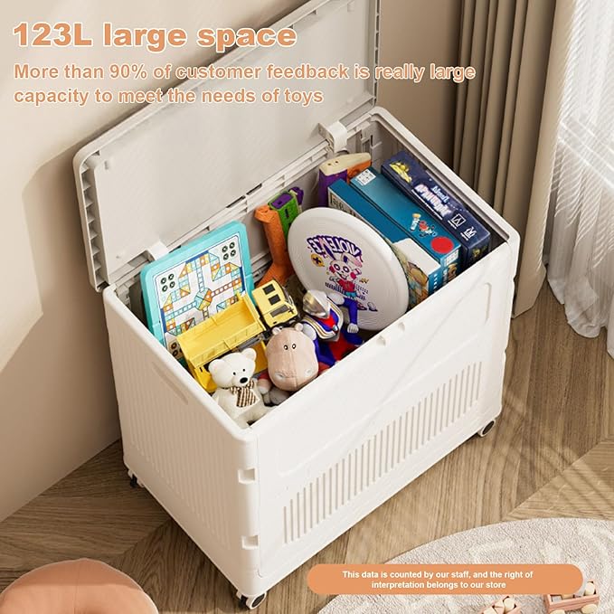 Large Plastic Storage Bins with Lid 123L Collapsible Sturdy Storage Organizer Boxes Bins Baskets with Wheels Home Storage Organizer for Bedroom Living