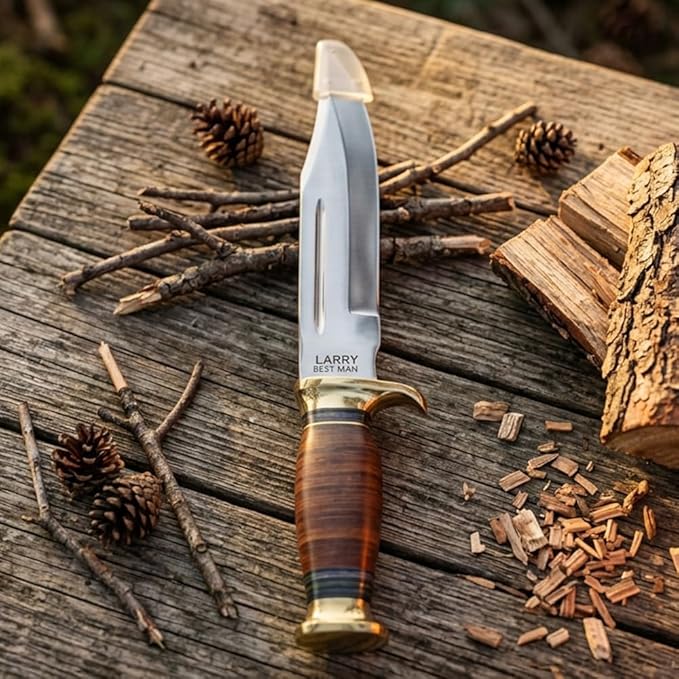 Perkin Personalized Hunting Knife with Free Engraving – Handmade 12.5” Fixed Blade with Leather Handle &amp Sheath Survival Gift for Men - Bowie Knife